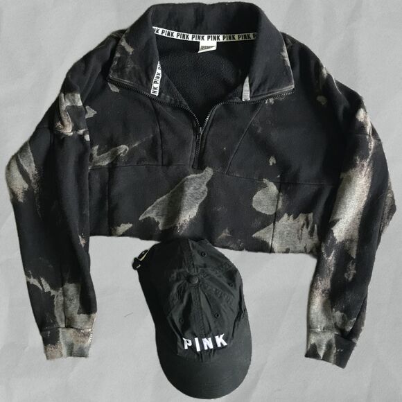 PINK Victoria's Secret Women Sweatshirt  Fleece Black Size SM and Cap Logo PINK - Picture 9 of 10